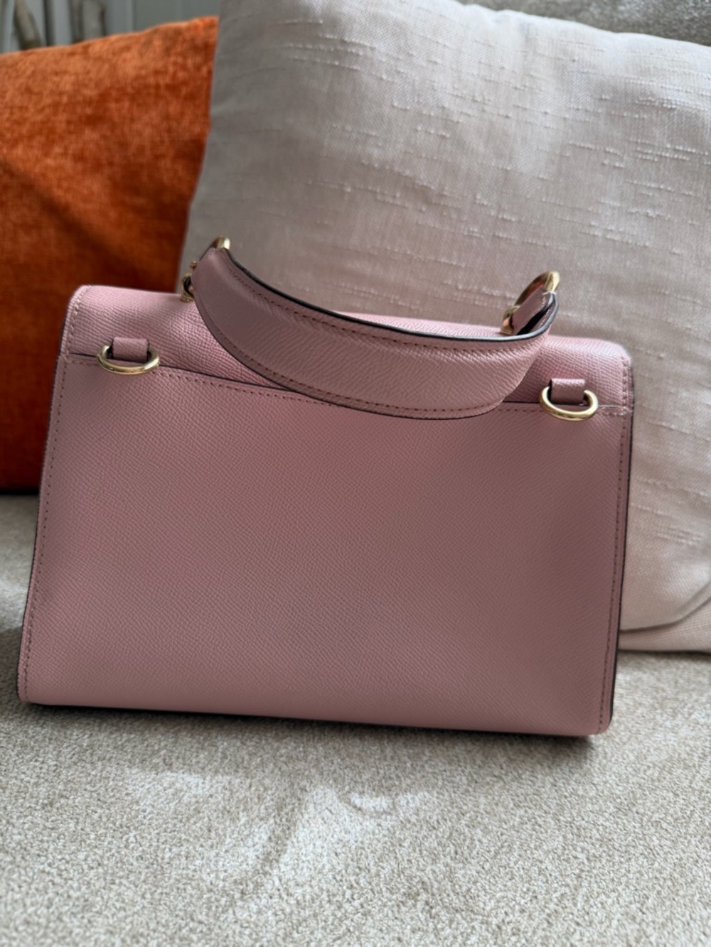 Coach Pink Crossgrain Leather Top Handle Turnlock Flap Satchel Bag - Picture 3 of 12